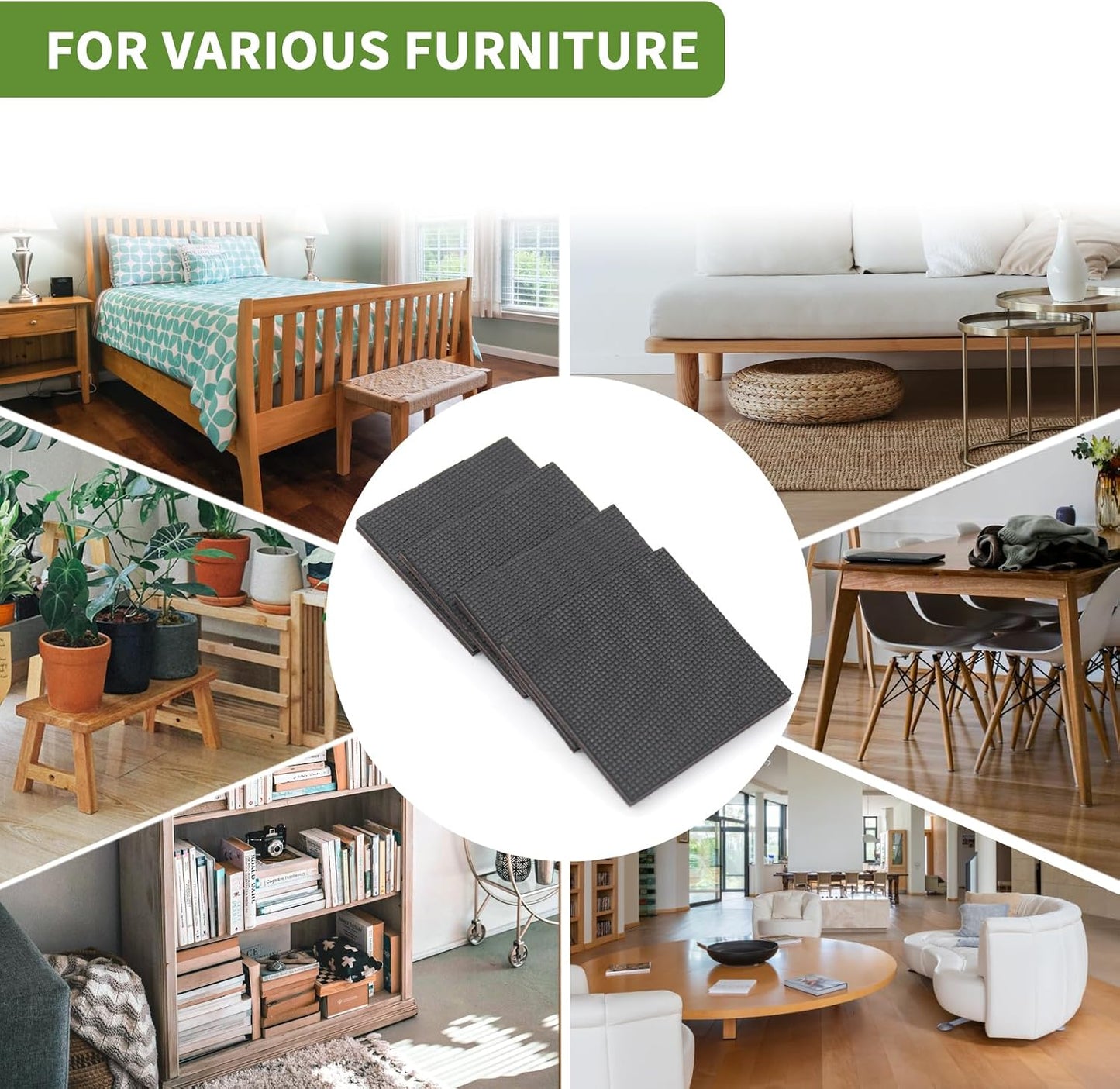 Non Slip Furniture Pads 36 PCS 1'' Square - Anti Slip Furniture Pads - Self Adhesive Rubber Feet Furniture Feet - Chair Leg Floor Protectors - Keep Furniture in Place