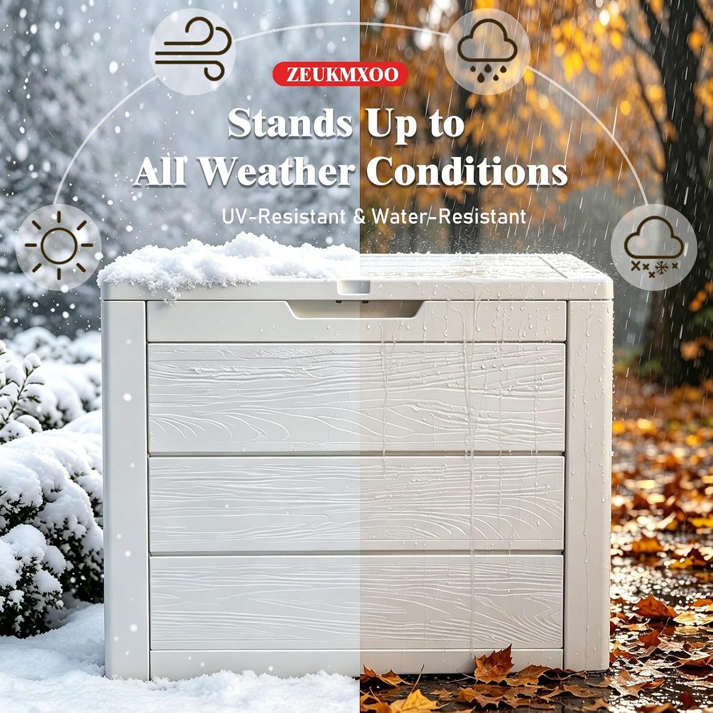 35 Gallon Deck Box, Lockable Waterproof Resin Storage Box for Patio, Indoor & Outdoor Use, for Cushions, Accessories, Package Delivery & Garden Tools,Beige