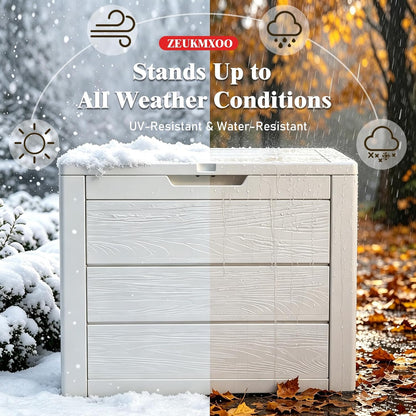 35 Gallon Deck Box, Lockable Waterproof Resin Storage Box for Patio, Indoor & Outdoor Use, for Cushions, Accessories, Package Delivery & Garden Tools,Beige