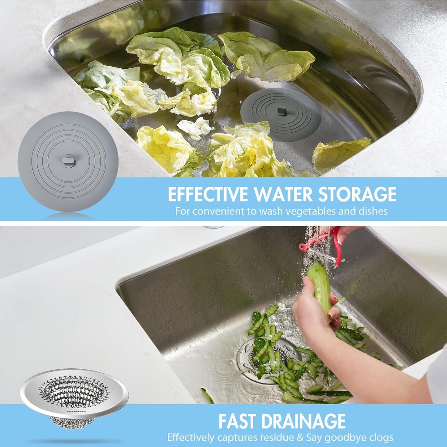 Reversible Kitchen Sink Drain Strainer Basket for Sink & Garbage Disposal | Easy Clean, Anti-Clogging, Fast Drainage, Anti-Slip, Anti-Rust, 304 Stainless Steel, Large Capacity, 4.4",Patented Chain Mesh