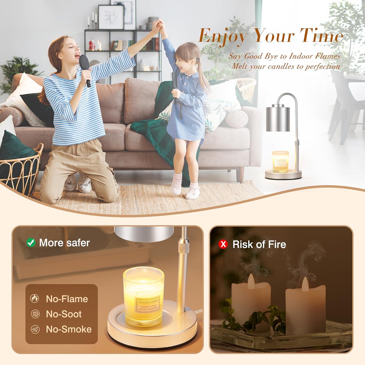 CASTLELIFE Dimmable Candle Warmer Lamp with Timer, Height Adjustable Candle Warmer for Jar Candles, Electric Wax Melt Warmer for Home Decor House Warming Gifts, Birthday Gifts for Women, Black Clear
