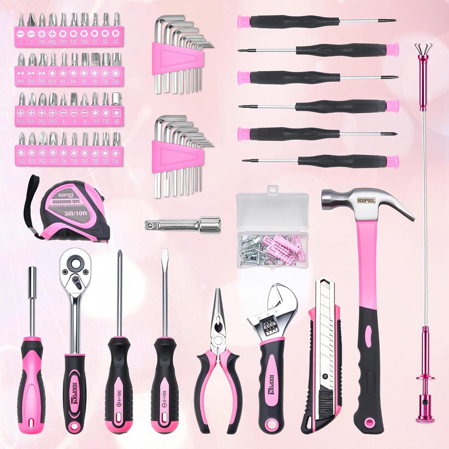 KOOPOOL Tool Set, Tool Box Kit for Mechanic and Car, General Household Home Tool Kit, Basic Tool Kit for Home Auto Repair, with Storage Case