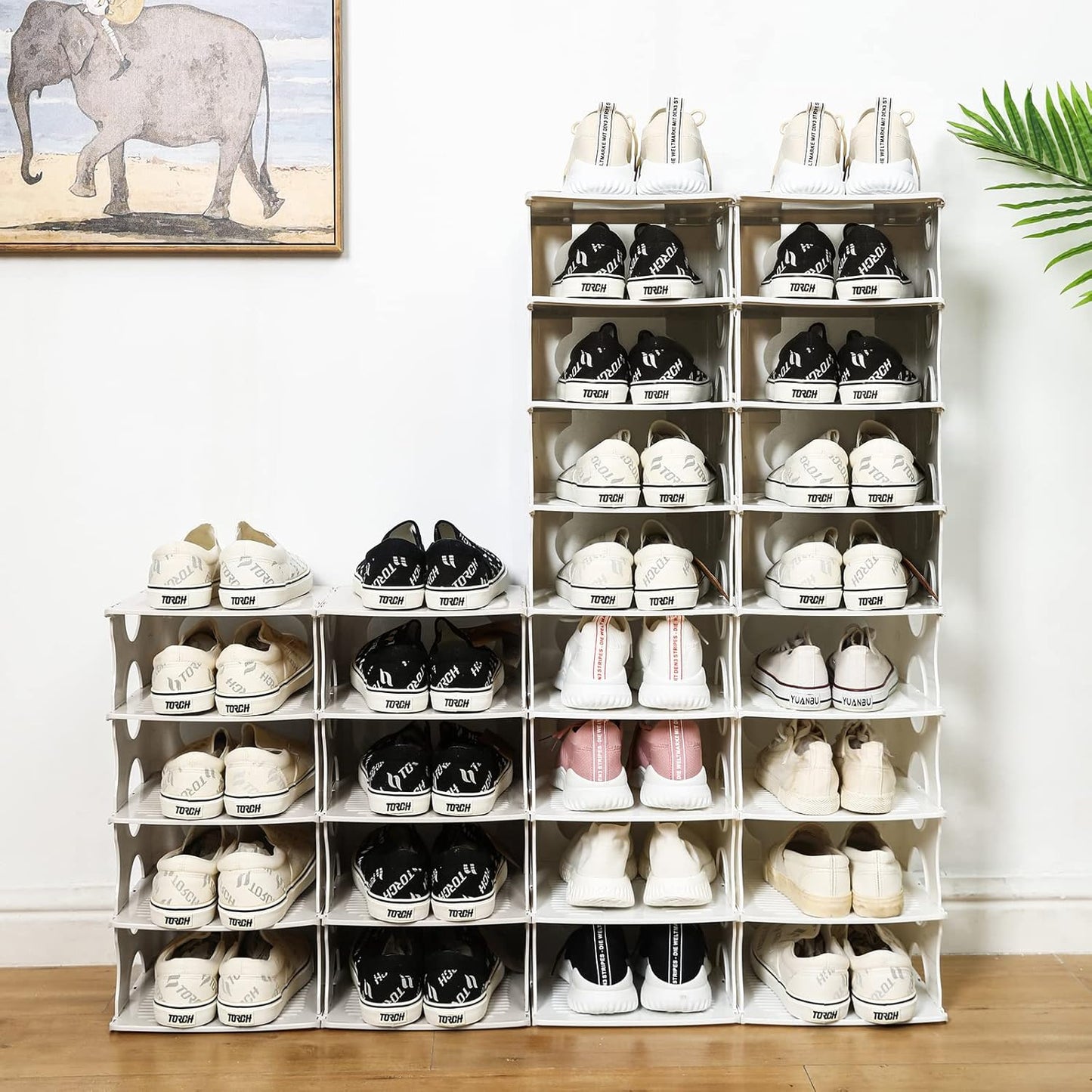 6-Tier Shoe Rack, Stackable Storage Organizer for Bedroom Entry, Adjustable Rack, Shoe Slots Shelf, Easy Tower Rack, Grey