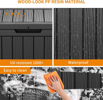 230 Gallon Large Outdoor Storage Box Waterproof, UV Resistant Resin Deck Box with Hydraulic Rod & Lockable Latch for Patio Furniture, Outside Storage Box for Garden Tools, Patio Cushions, Black