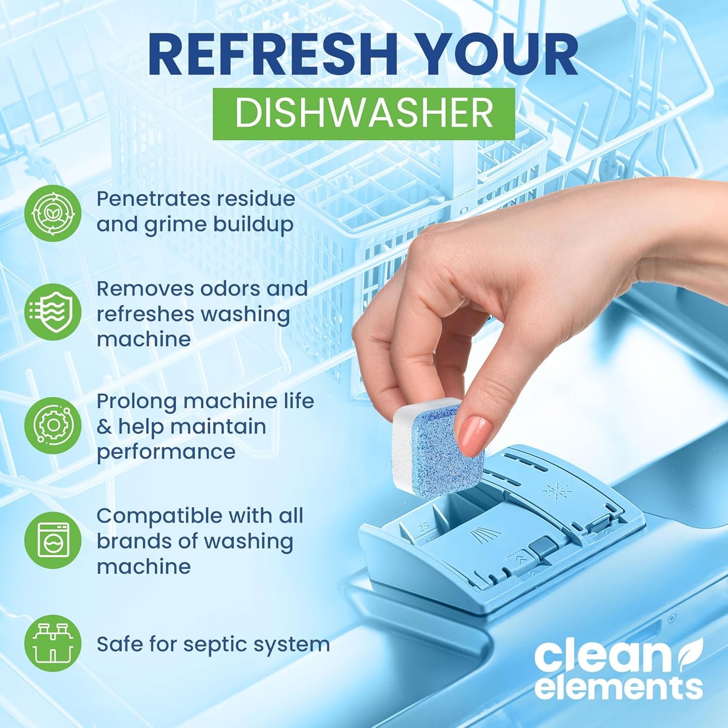 Dishwasher Cleaner Tablets & Deodorizer – 24 Pack (12 Month Supply) Deep Cleaning Descaler Pods, Removes Limescale, Hard Water, Calcium, Grease & Odor, Septic Safe Heavy Duty for Dish Washer