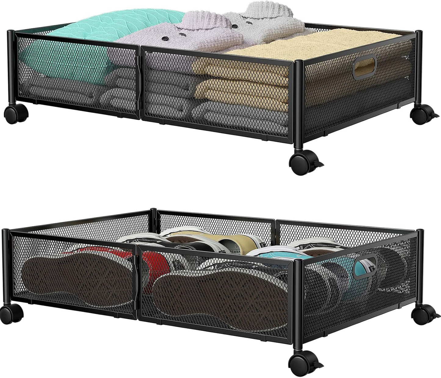 Under Bed Storage, Under the Bed Storage Containers with Wheels, Under Bed Shoe Storage Organizer Drawer for Bedroom Clothes Shoes Blankets -2Pack