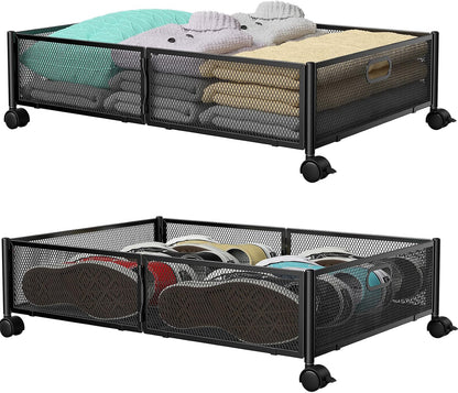 Under Bed Storage, Under the Bed Storage Containers with Wheels, Under Bed Shoe Storage Organizer Drawer for Bedroom Clothes Shoes Blankets -2Pack
