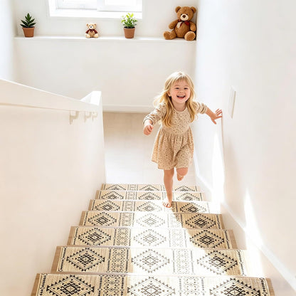 Stair Treads for Wooden Steps, Non Slip Stair Treads Carpet Indoor Residue Free Peel and Stick Washable Stair Covers, Safe for Dogs Kids Elders, Moroccan Beige, 8x30 inch, 1 Pack