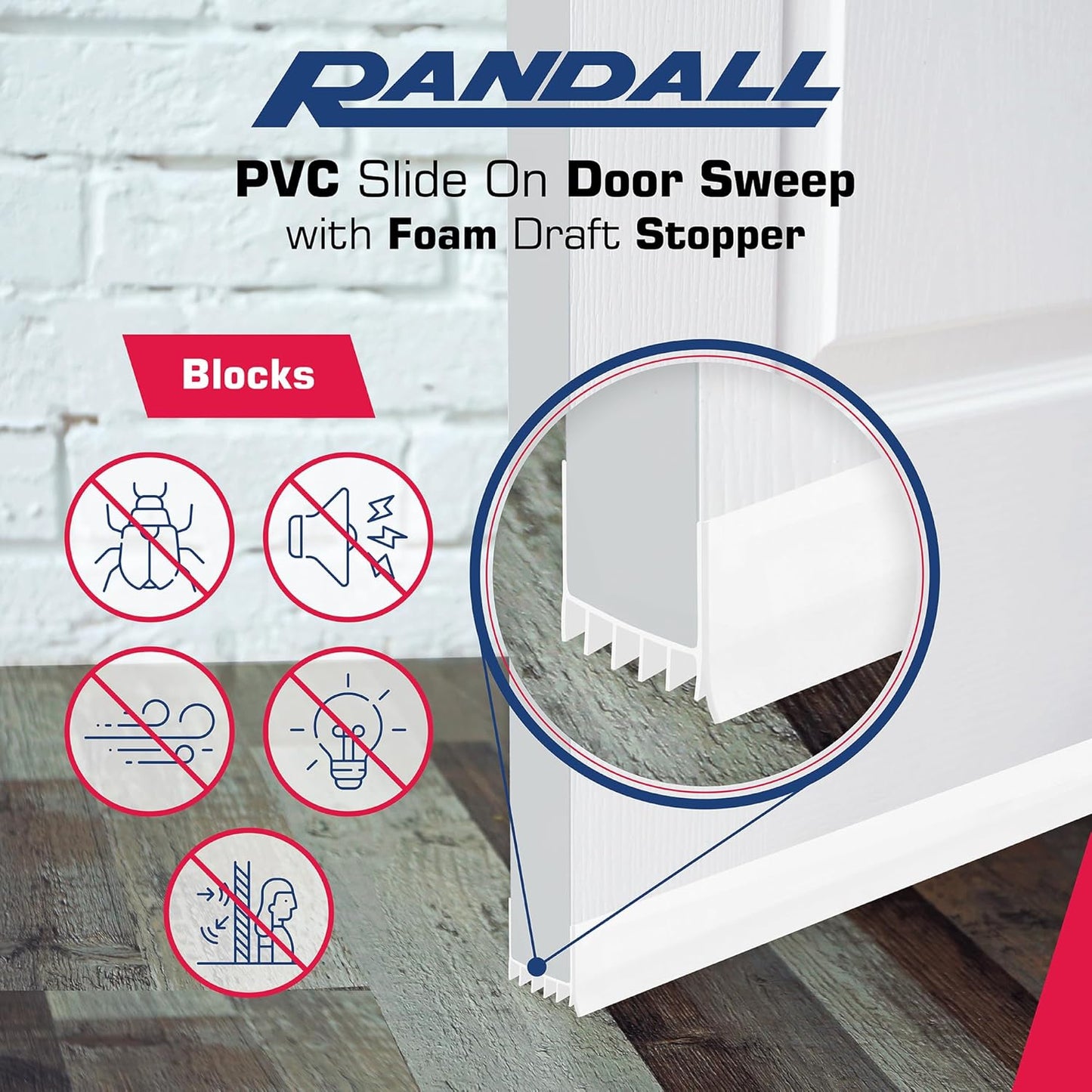 PVC Slide on Door Sweep with Foam Draft Stopper/Sweep for Doors 1" - 1 3/4" Wide - 3 FT Long (Brown)