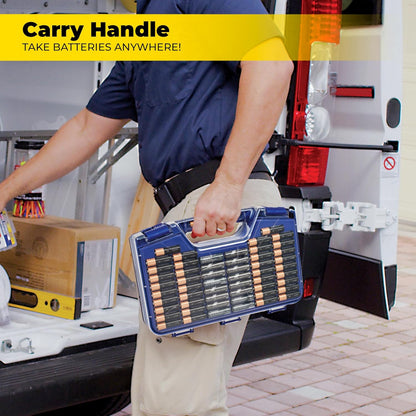Battery Daddy Storage & Organizer Case with Tester, Stores & Protects Up to 180 Batteries, Double-Sided, Clear Locking Lid, Secure Latches & Portable Carrying Handle - White (Batteries Not Included)