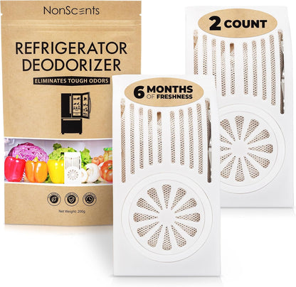 NonScents Refrigerator Deodorizer – Odor Eliminator for Fridge & Freezer – Outshines Baking Soda & Deodorizer with Activated Charcoal – Unscented & Long-Lasting, Freshen Refrigerator