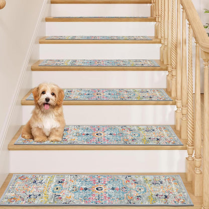 Pauwer Carpet Stair Treads for Wooden Steps Indoor 15 Pack 8" X 30" Peel and Stick Stair Treads Non Slip Staircase Step Treads Reusable Stair Runner Rugs for Dogs, Kids and Elders