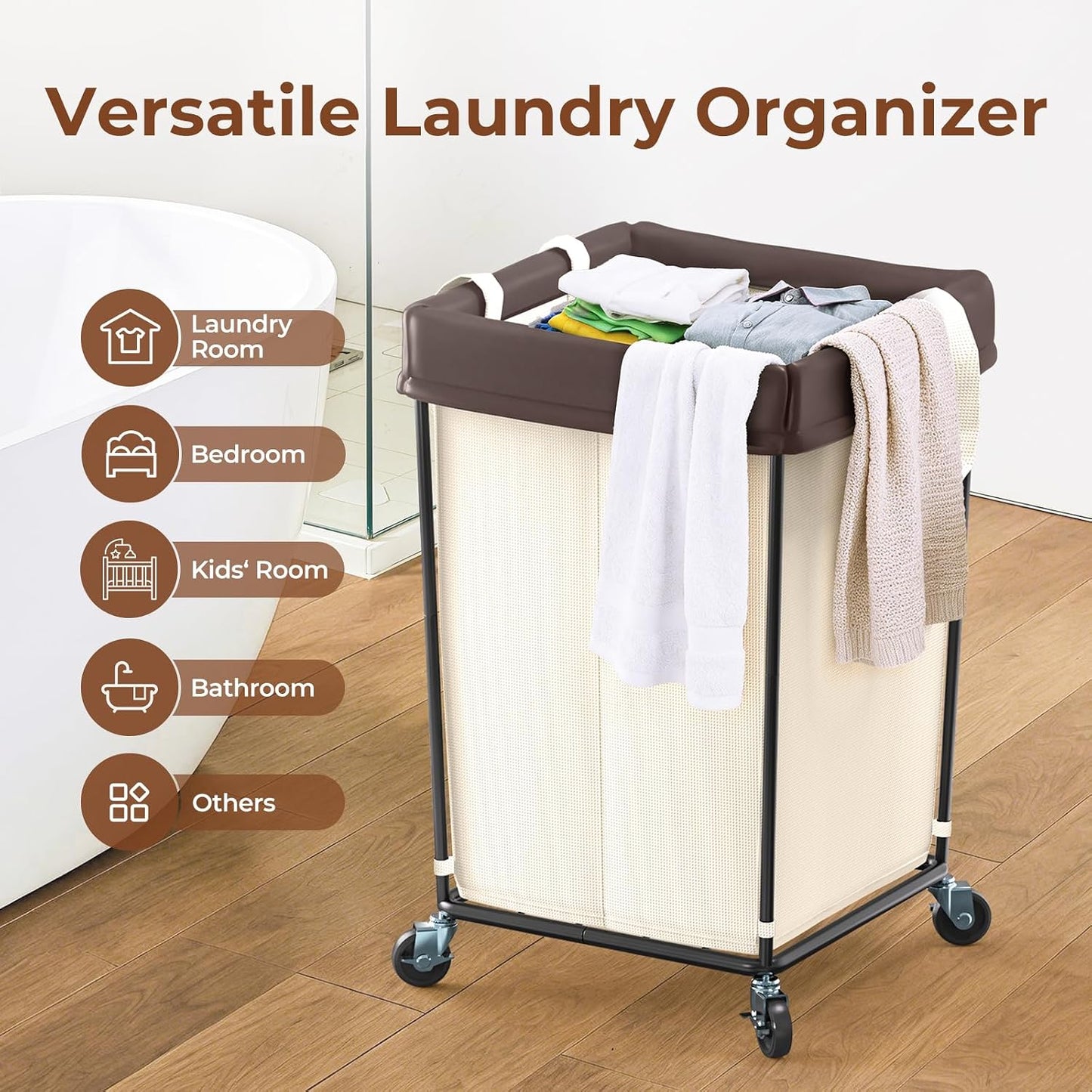 Mefirt 320L Laundry Hamper with Wheels, 3 Section Large Rolling Laundry Basket Bag with Wheels, Clothes Hamper Cart for Laundry, Bedroom, Bathroom and Dorm