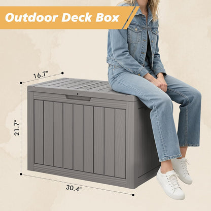 Fancyango 75 Gallon Outdoor Deck Box Waterproof, Large Storage Box for Patio, Resin Storage Bench Lockable for Garden Tools, Package Delivery, Black