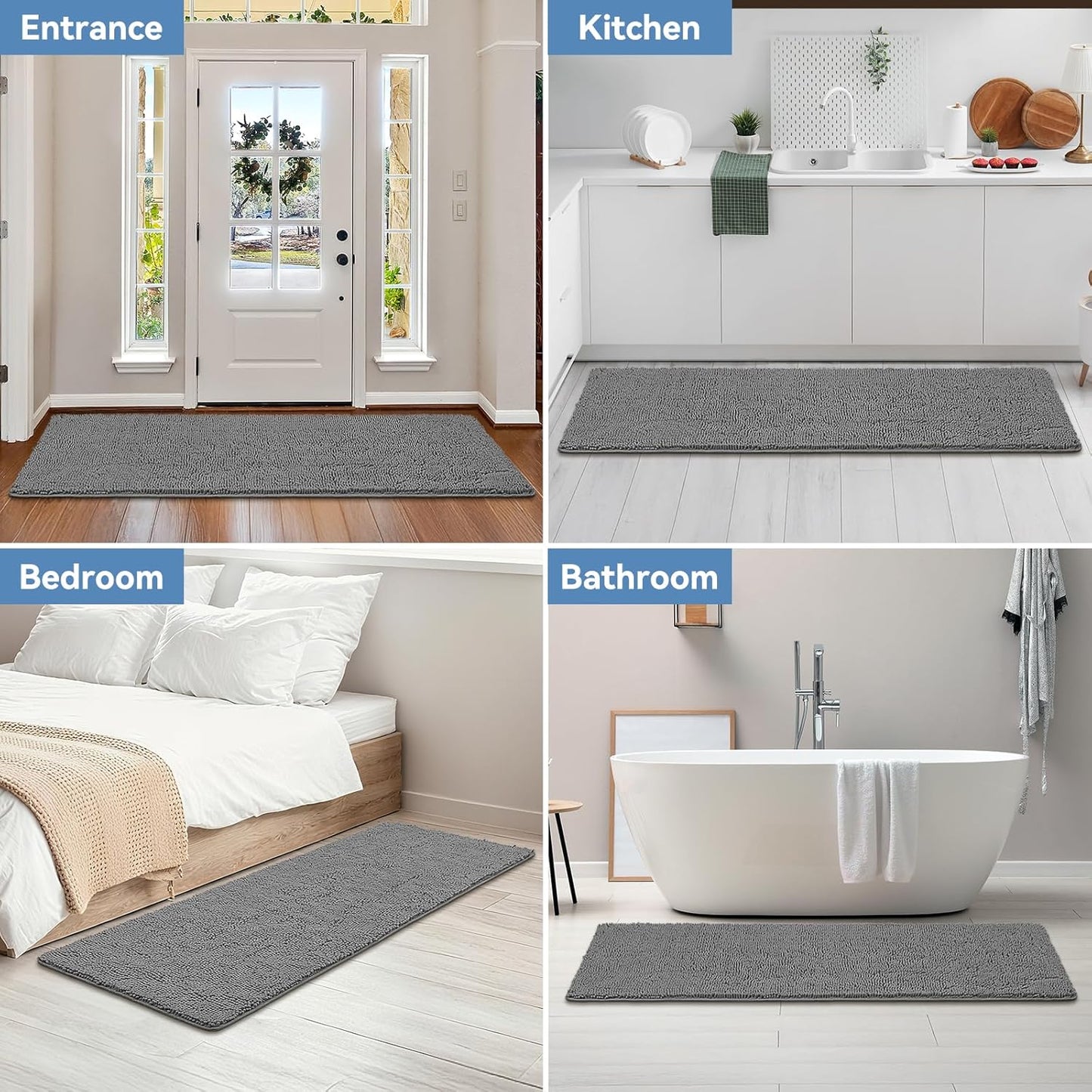 Bcoimo Bathroom Rugs 24x17, Bath Mats for Bathroom Non Slip with Rubber Backing,High Absorbent Microfiber Bath Rugs Quick Drying, Machine Washable, Durable Decor