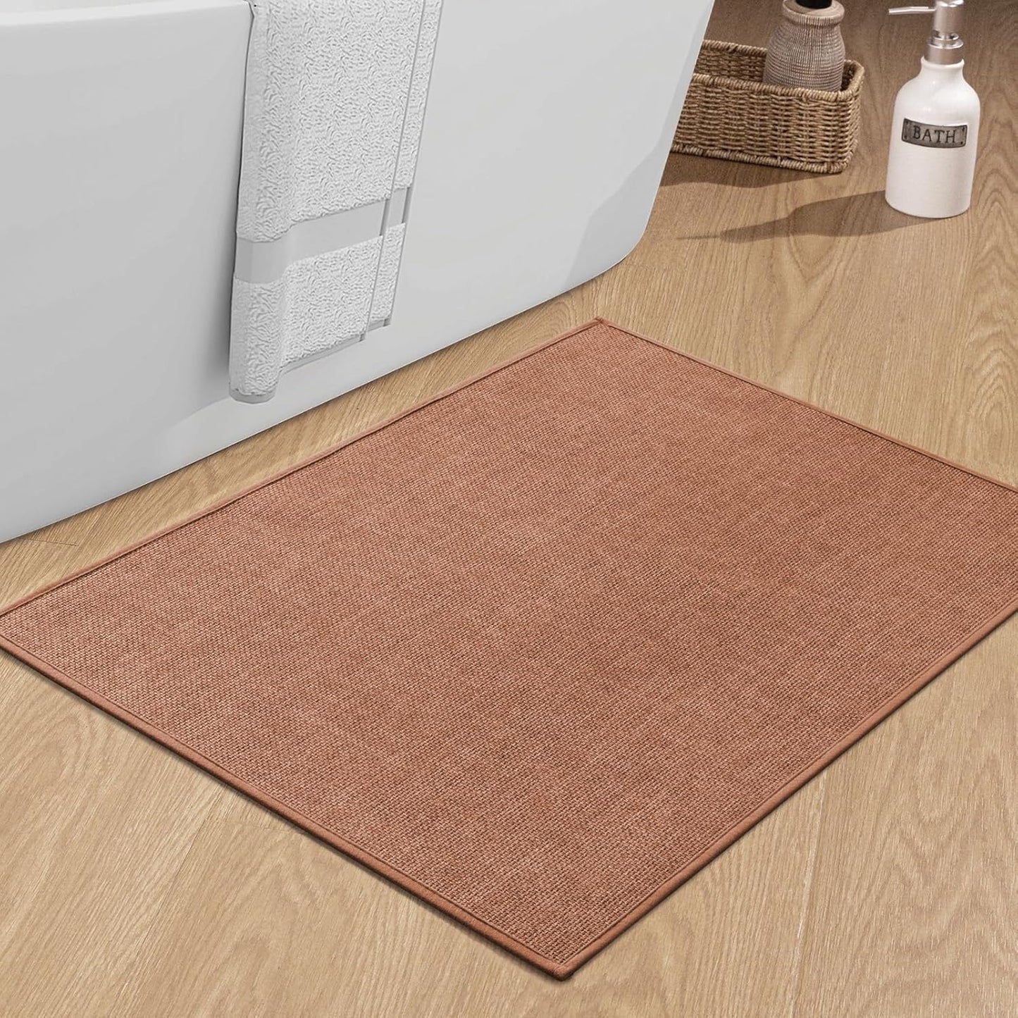 chakme Bathroom Rugs Mat 24x17, Ultra Thin Non Slip Bath Mat Small Quick Dry Absorbent Bath Mat for Bathroom Floor, (Dark Beige, 24"x17")
