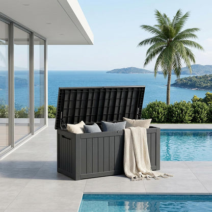 Outdoor Storage Box 325GAL Waterproof Resin Deck Box,Pool Accessories Supplies，UV-Resistant Lockable Package Delivery Bin for Garden Tools,Large Patio Outside Cushions,Chest,Furniture,Black