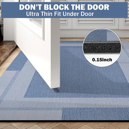 YDKGL Non Slip Bath Mat, Rubber Backing Ultra Thin Bathroom Rugs Fit Under Door Quick Dry Super Absorbent Washable Bath Rug Shower Mat for Bathroom Floor Bathtub Shower Sink, Easy Care Blue 16"x 24"