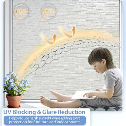 GTJ Frosted Window Privacy Film, Static Cling No Glue Removable Reusable, UV Blocking Glare & Heat Reduction, for Bathroom Glass Door Home Office, 17.5" x 78.7"in