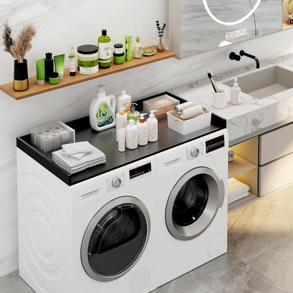 efluky Washer Dryer Countertop, Wood Countertop with Edge Rails for Laundry Room Organization and Storage, Washer Dryer Topper for Laundry Room, 27.5" x 54" Black