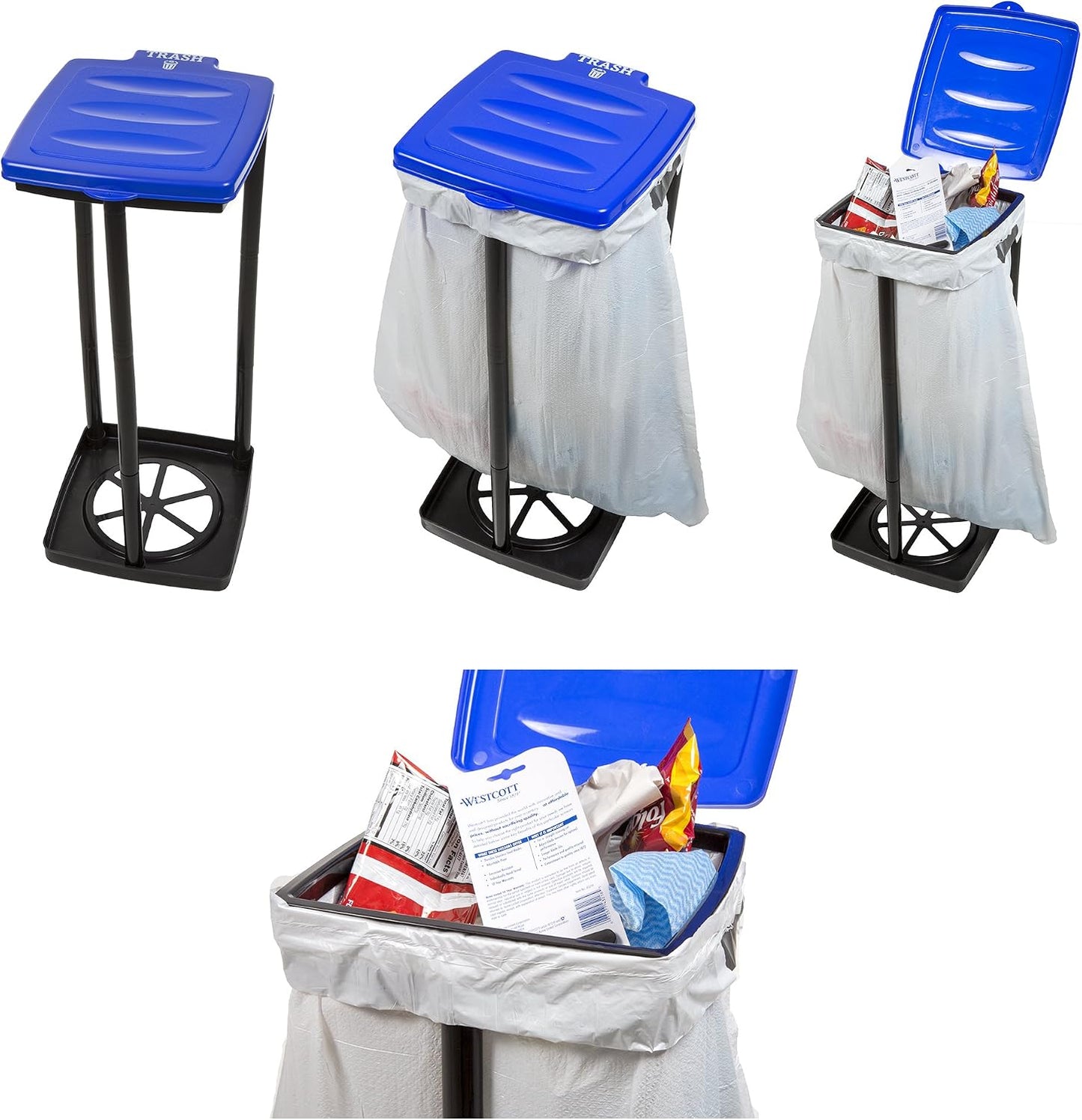 Wakeman Heavy Duty Black Trash Bag Portable Trash Bag Holder Stand with 7 Bags - Collapsible Trash Can Camping, RV, Kitchen, or Tailgate Party Garbage Bag Holder