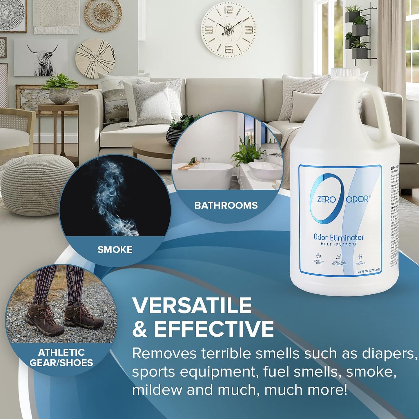 Zero Odor – Multi-Purpose Odor Eliminator - Air & Surface Odor – Patented Technology for Bathroom, Kitchen, Fabric, Closet- Smell Great Again, 16oz