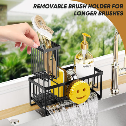 Sponge Holder for Kitchen Sink,Smiley Face Sink Caddy with Removable Brush Holder,Self-Draining Sponge Caddy for Soap,Dish Brush,Scrubber,Kitchen Essentials and Gadgets-Silver