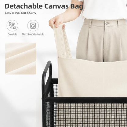 STORAGE MANIAC Rolling Laundry Hamper with Wheels 3-Section Laundry Sorter Rolling Laundrys Basket on Wheels with Removable Bag Clothes Hamper Laundrys Organizer Cart Bathroom Bedroom 120L Beige