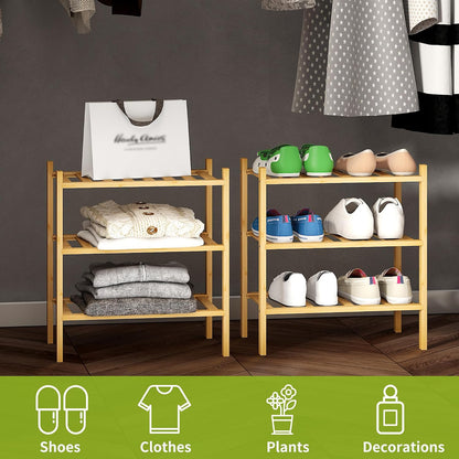 BMOSU 2-Tier Bamboo Small Shoe Rack Premium Stackable Shoe Shelf Storage Organizer for Hallway Closet Living Room Entryway Organizer (Black Bamboo)