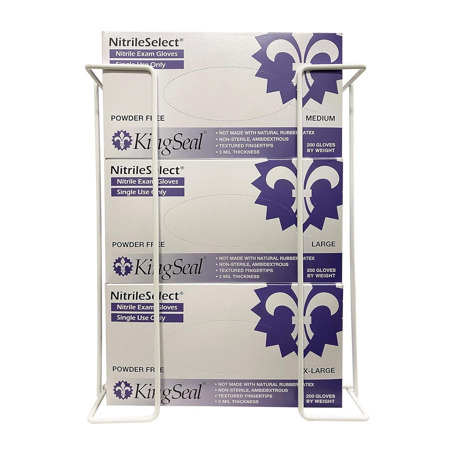 1 Each | Disposable Glove or Tissue Box Holder, TRIPLE (3-Box) Glove Rack, Wall Mounted Universal Box Holder, for Larger Sized Boxes, White - 1 Glove Rack