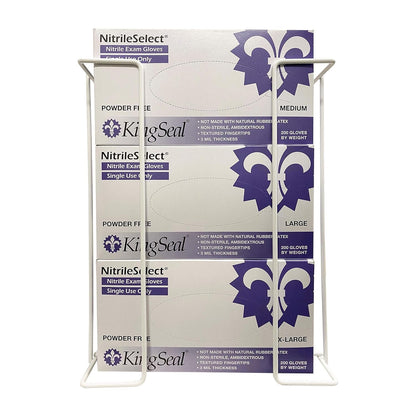 1 Each | Disposable Glove or Tissue Box Holder, DOUBLE (2-Box) Glove Rack, Wall Mounted Universal Box Holder, for Larger Sized Boxes, White - 1 Glove Rack