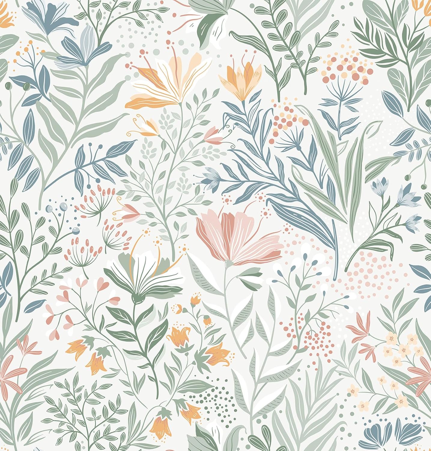Fititem Floral Peel and Stick Wallpaper Boho Floral Contact Paper Modern Flower Removable Self Adhesive Waterproof Wallpaper for Bathroom Bedroom Fun Wildflower Contact Paper Cabinets 17.3inW 78.7inL