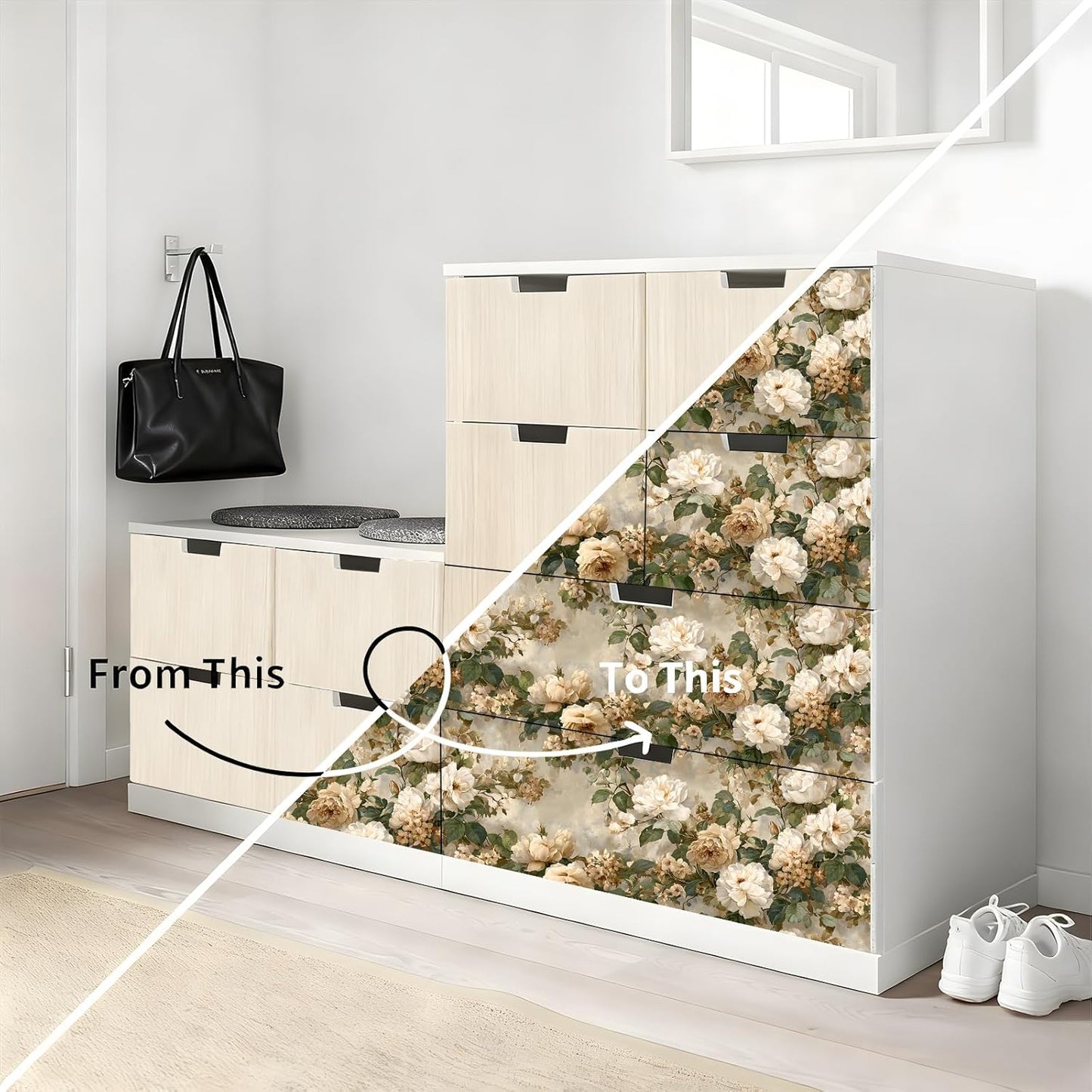 Peel and Stick Wallpaper, Soft Wildflower Botanical Contact Paper, PVC Vinyl Removable Wall Covering, Waterproof Easy-Clean, No Residue Renter Friendly, Neutral Decor, 39.4x17.3 in (Flowers2)