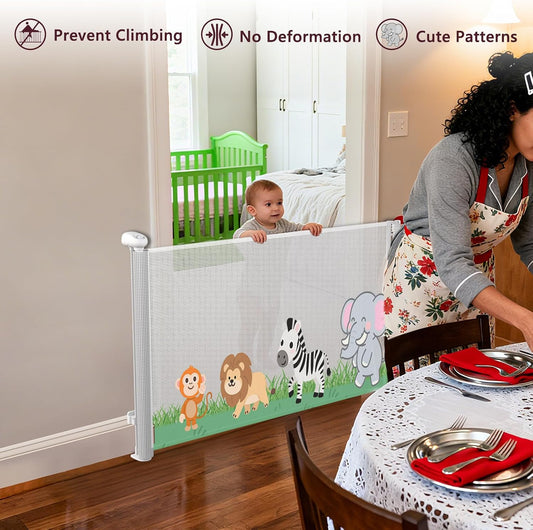Retractable Baby Gate for Doorways & Stairs, 33" Tall 120" Extra Wide Mesh Safety Fence for Pet, One-Hand Operation Secure Closure Essential Fit for Deck Porch Hallways Patio, Indoor & Outdoor