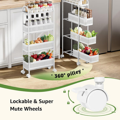 KINGRACK Slim Storage Cart with Drawer, 5-Tier Rolling Utility Cart on Wheels, Narrow Metal Cart for Space Save, Easy Assembly for Kitchen Cart, Craft Cart, Laundry, Bathroom, Nursery Organizer