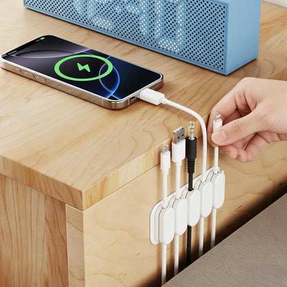 Chargeworx Magnetic Cable Clips - Cord Holder Organizer, No Drill Self-Adhesive Base, Cable Organizer, Repositionable Magnetic Clips, 5-Pack, USB-C Lightning Micro-USB, Desk Nightstand Wall Car, Black