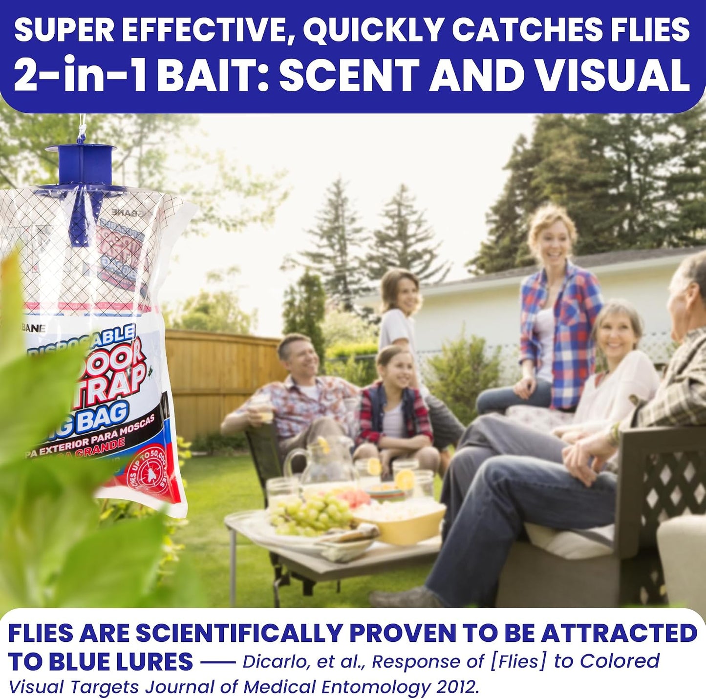 Fly Traps Outdoor Fly Trap for Patio. 4 Large Non-Toxic Pre-Baited Flies Bags Outdoor Disposable. Big Hanging Bug Catchers for All Filth Flies Killer for Outside Bug Control in Yard Horse Ranch.