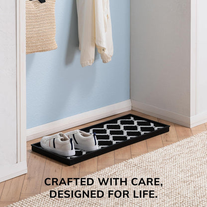 Anji Mountain Heavy Duty Waterproof Rubber Shoe Storage Mat Organizer/Boot Storage Tray Multi Use for Entryway with Coir, Tan Insert, Fits 4 Pair (46.5" Wide)