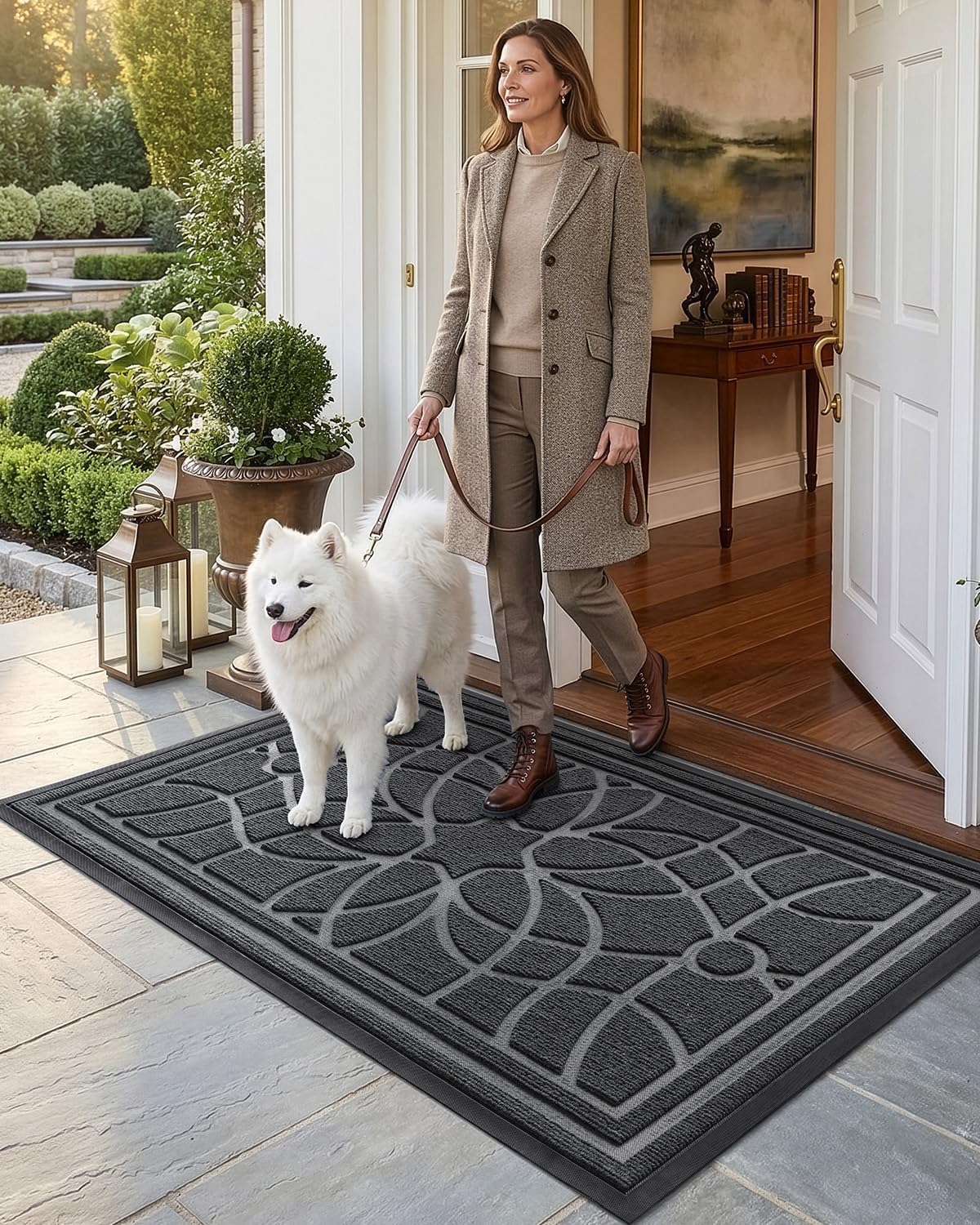 DEXI Front Door Mat Outside Entrance, Heavy Duty Non Slip Low Profile Doormat for Entryway, Trap Dirt and Moisture Welcome Mats, Easy Clean, Patio, Garage, 3x2, Blue