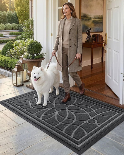 DEXI Front Door Mat Outside Entrance, Heavy Duty Non Slip Low Profile Doormat for Entryway, Trap Dirt and Moisture Welcome Mats, Easy Clean, Patio, Garage, 3x2, Blue