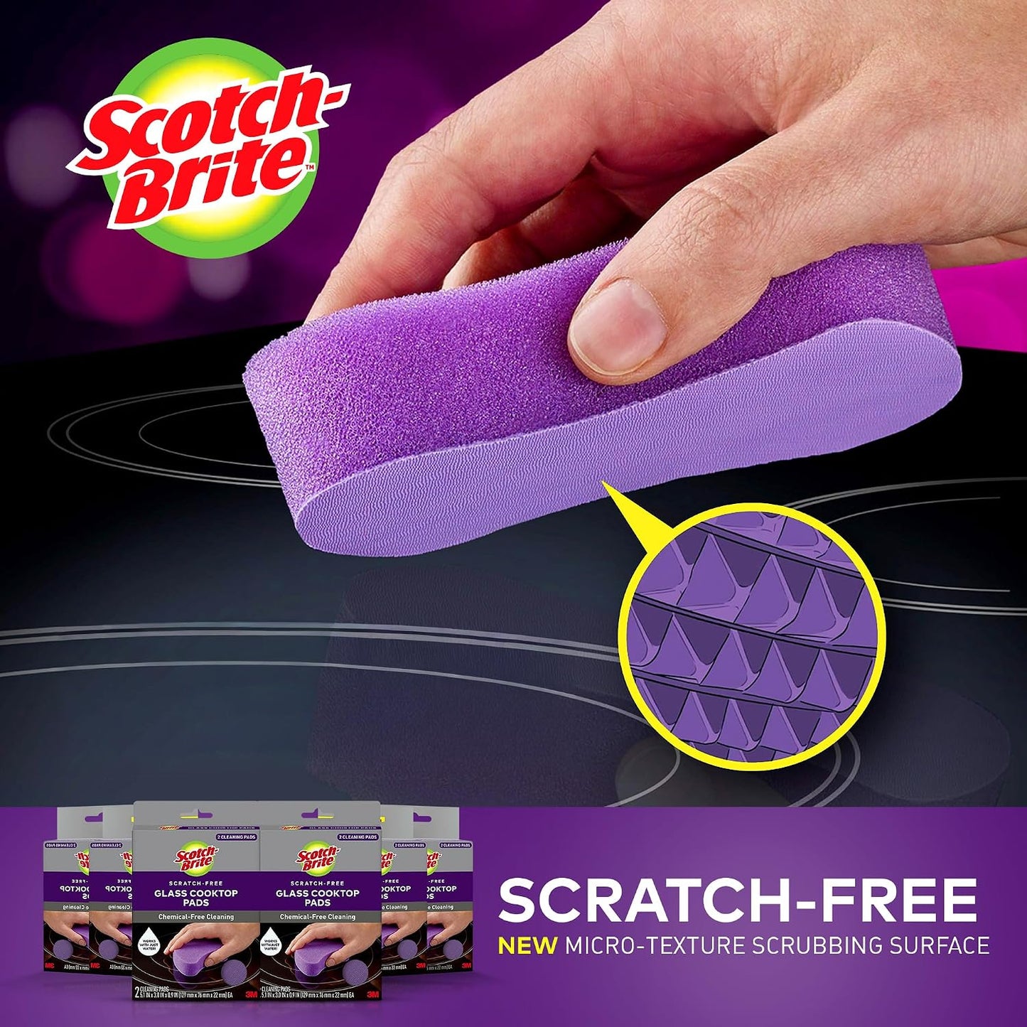 Scotch-Brite Scratch-Free Glass Cooktop Pads, Chemical Free Cleaning for Glass Stovetops, Tackle Burnt-On Messes, 2 Cleaning Pads