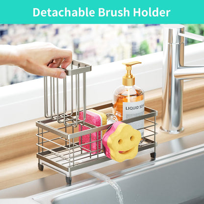 HapiRm Sponge Holder for Kitchen Sink - Self-draining Sink Caddy with Brush and Dishcloth Holders, Stainless Steel Kitchen Countertop Organizers and Storage Essentials - Black