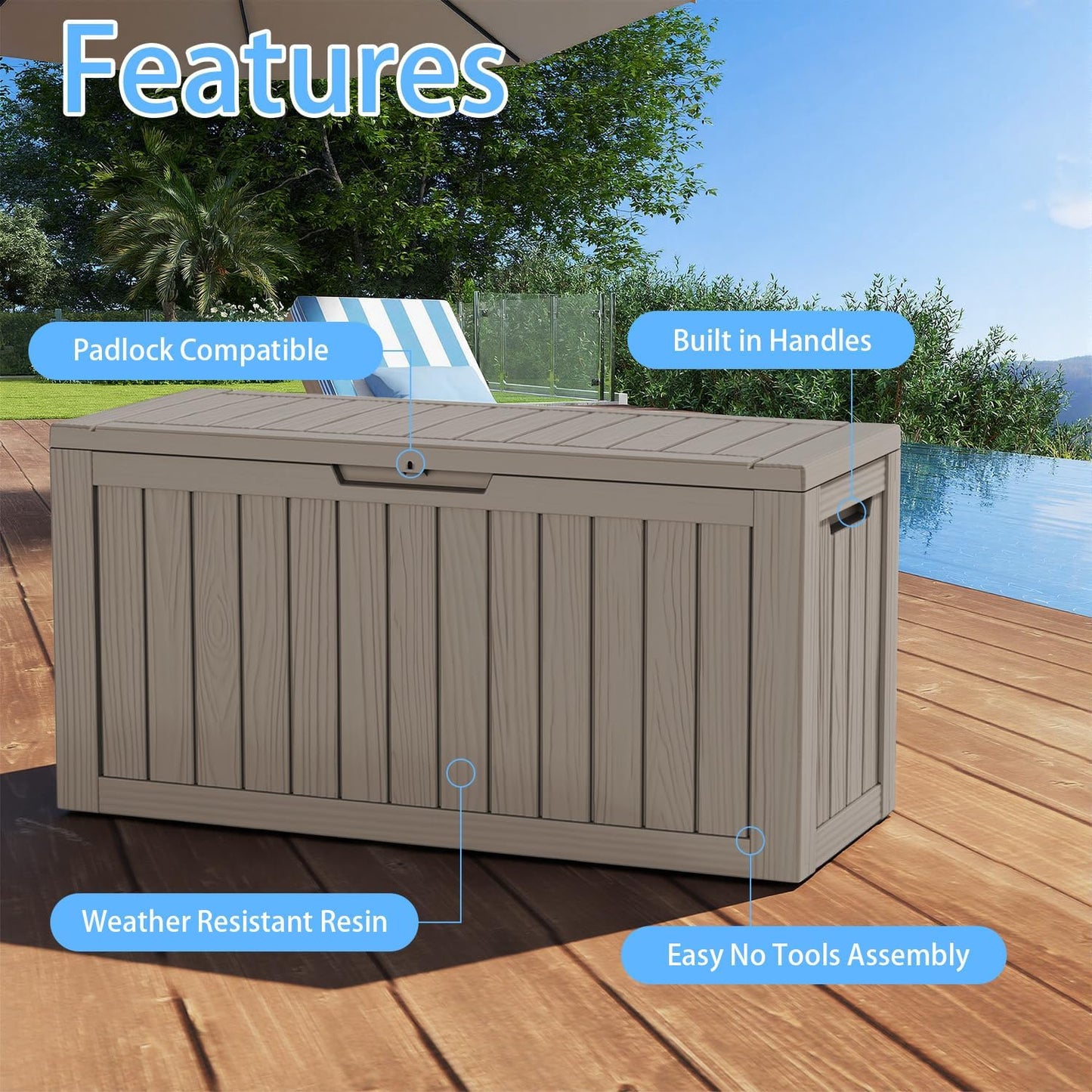 230 Gallon Large Outdoor Storage Box Waterproof, UV Resistant Resin Deck Box with Hydraulic Rod & Lockable Latch for Patio Furniture, Outside Storage Box for Garden Tools, Patio Cushions, Black