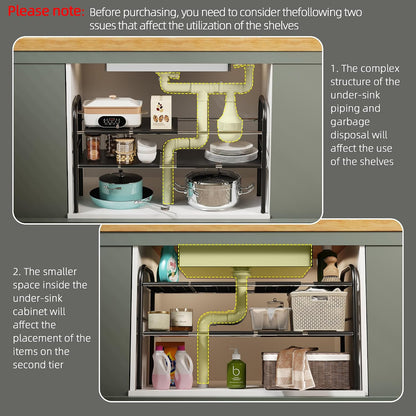 NETEL Under Sink Organizers and Storage, 2 Tier Expandable Under Cabinet Organizer Shelf with 4 Baskets and 4 Panels, Expandable Shelf for Cupboard, Kitchen, Bathroom, Shoe Storage Rack