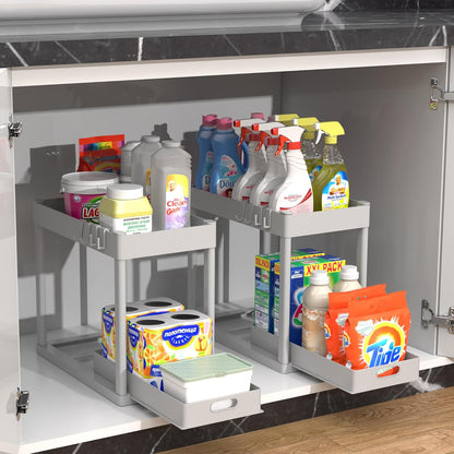 2 Pack Pull-Out Storage Organizers, Under Sink Organizer and Storage for Bathroom & Kitchen,Multi-Purpose Under Cabinet Organizers and storage Black