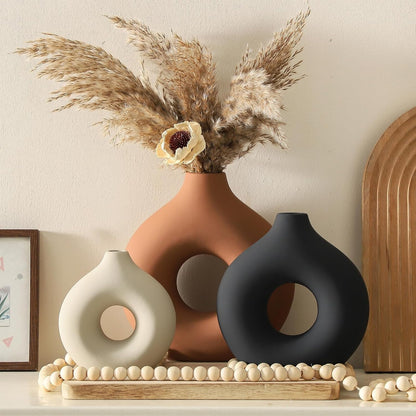 Vanselia Ceramic Vase Home Table Decor - Flower Vases Set of 3 Small Living Room Centerpiece Decorations for Shelf Bedroom Office Kitchen Dining Desk Modern Aesthetic Farmhouse Decorative (Classic)