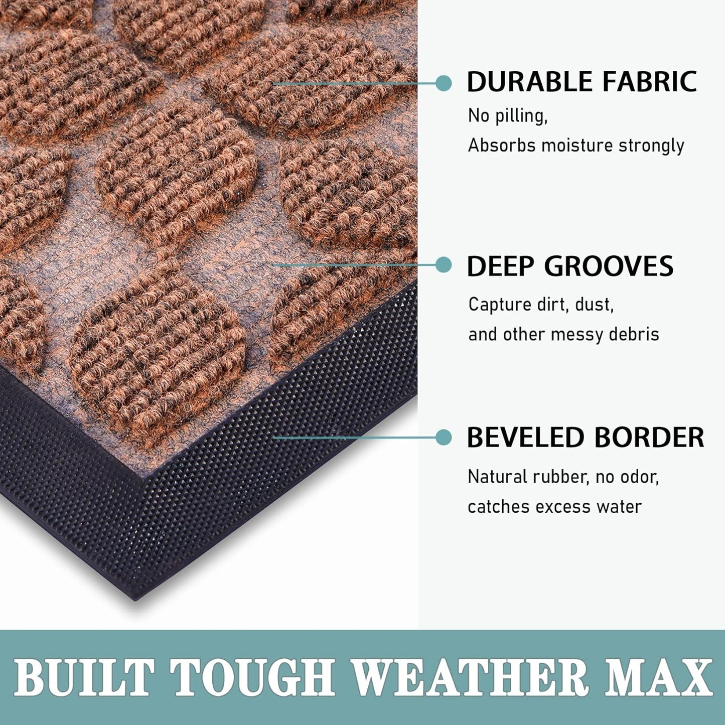 Bulijojo Sturdy Front Entrance Doormats,Durable Heavy Duty Welcome Mat,Thick Absorbent Natural Rubber Non Slip Mat,Easy Clean Entryway Mat 17x30 Inch Leaves Green