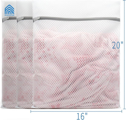 Muchfun 3Pcs Durable Honeycomb Mesh Laundry Bags for Delicates 16x20 Inches | (3 Large)