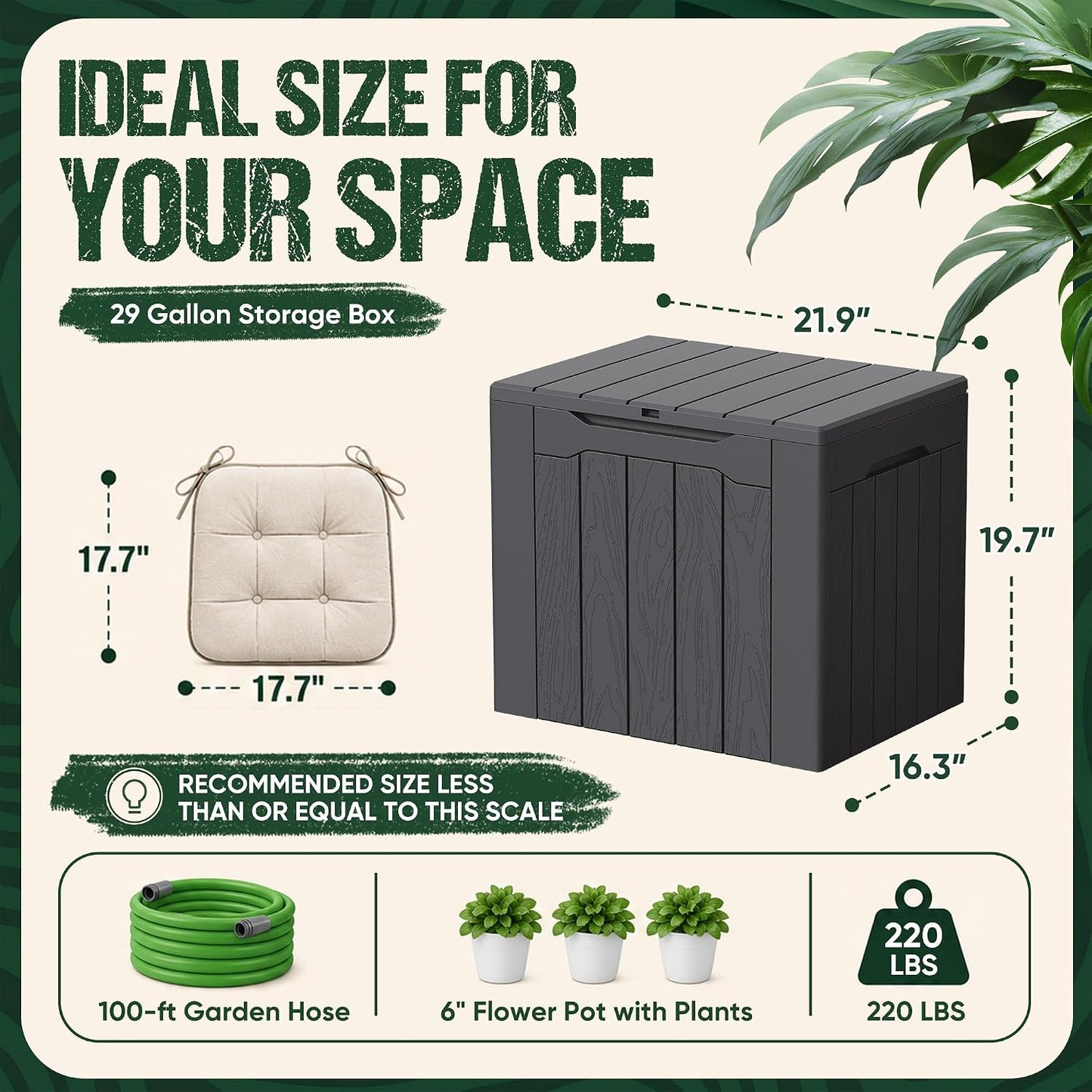 Devoko 100 Gallon Waterproof Large Resin Deck Box Indoor Outdoor Lockable Storage Container for Patio Furniture Cushions Garden Tools (100 Gallon, Black)