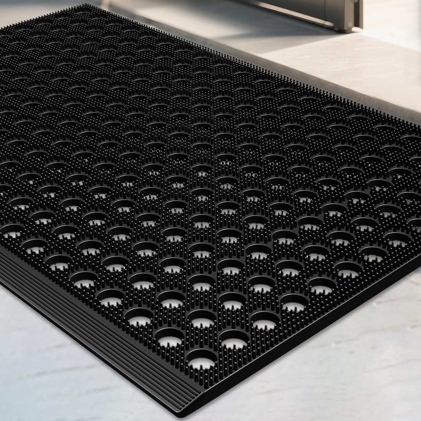 Mibao Front Door Mat Outside Entrance, Heavy Duty Welcome Rubber Doormat Waterproof, All Weather Dirt Trapper Non-Slip Drainage Doormat, Entry Mat for Garage Home Pool Commercial, 17" x 29.5", Black